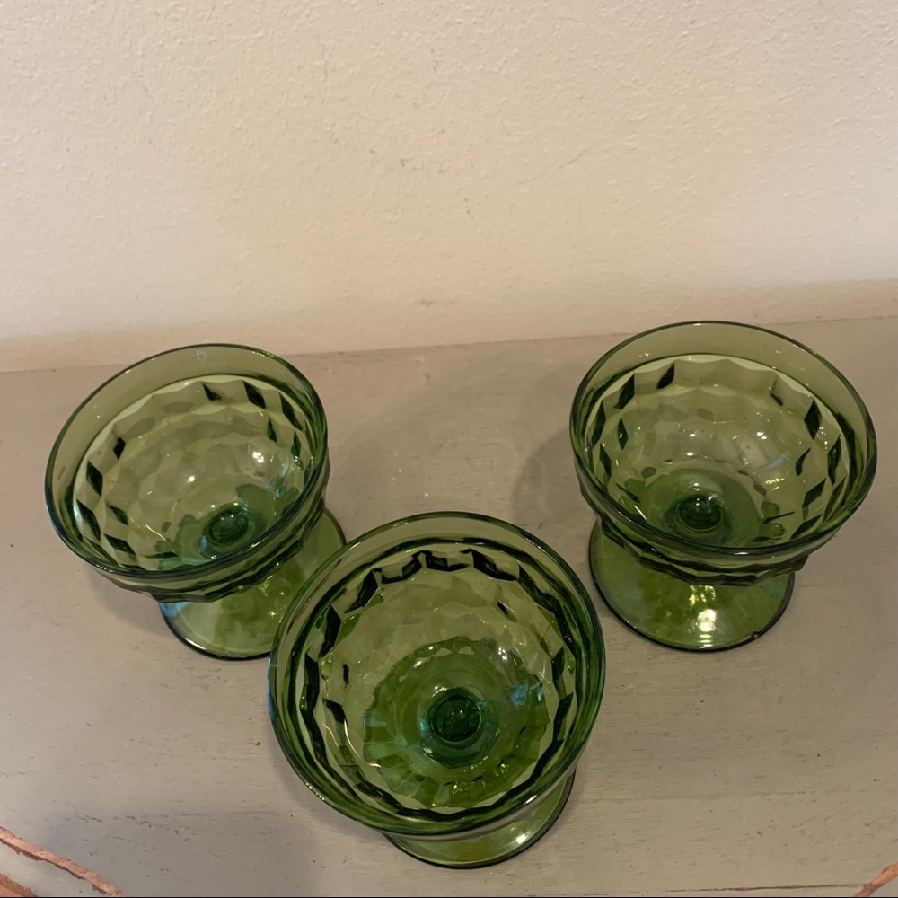 Three Vintage Green Dessert Glasses - Picture 2 of 7